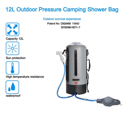 Teamaze Camping Shower, 12L Portable Camp Shower Bag with Upgraded Screw  Lid, Auto Pressure Pump, Water Level Window, Solar Shower for Beach Camping