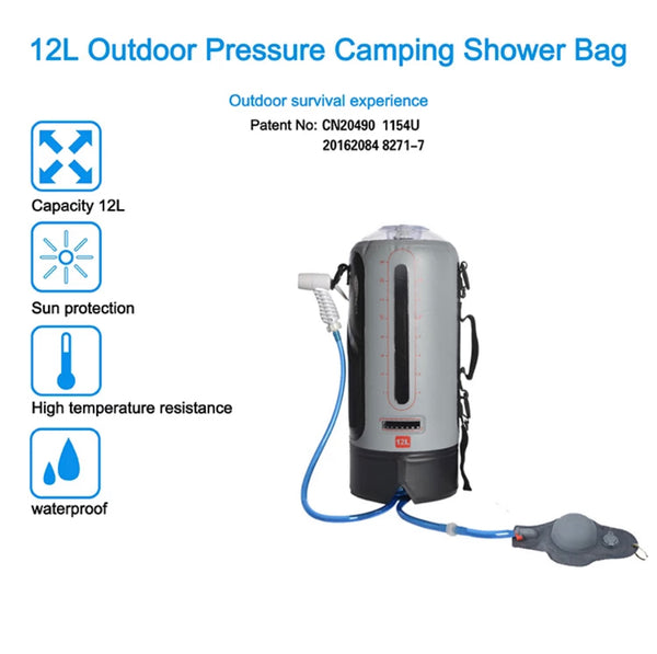 12 L Portable Pump Pressure Solar Water Shower Bag OwtSpoKen Collection